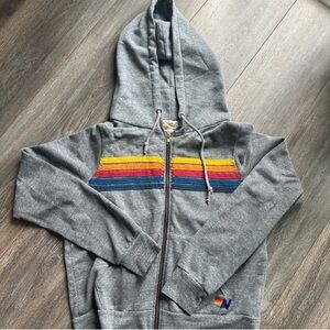 Aviator Nation XS Gray Stripe Zip Sweatshirt Hoodie